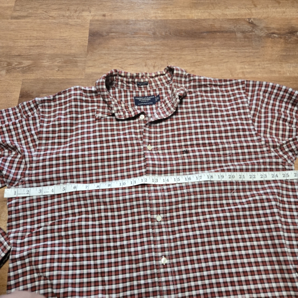 American Eagle Outfitters Red, Navy Blue, And White Casual Button Down Shirt - Picture 6 of 6